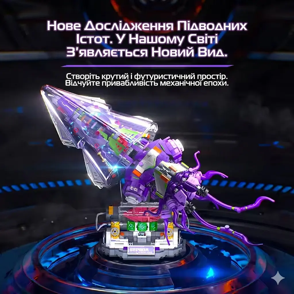 Конструктор кальмар Sepiida в стилі стимпанк з підсвіткою  STEM конструктор для дітей і дорослих, велика механічна модель, 975 деталей - фото 7