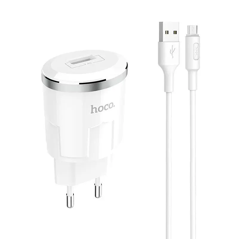 Мережевий зарядний пристрій 1USB Hoco C37A 2.4A White + USB Cable XiaomicroUSB - фото 2