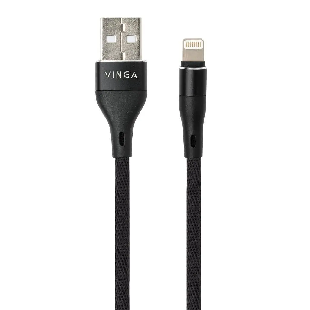 Дата кабель USB 2.0 AM to Lightning 1.0m cylindric nylon back Vinga (VCPDCLCANB1BK) - фото 2