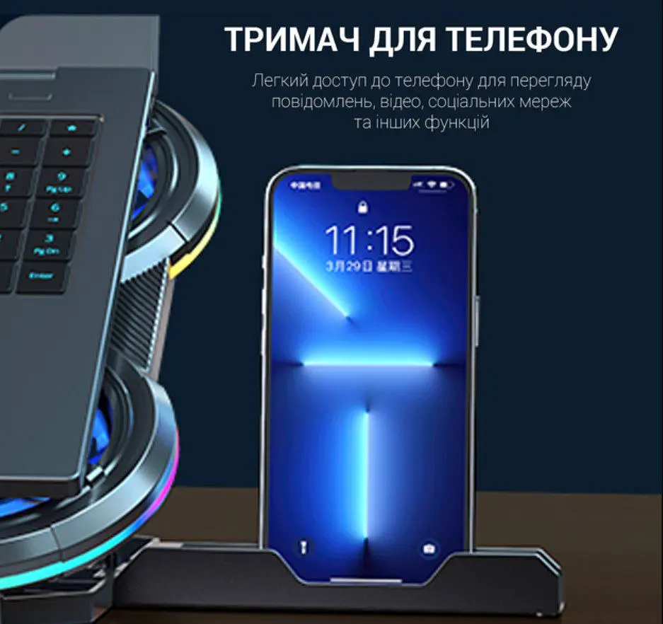 Охолоджувальна підставка для ноутбука до 18 дюймів GamePro GPCP-770 6xfans - фото 14