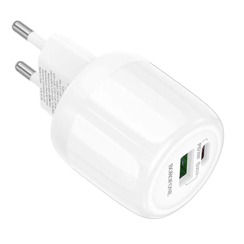 МЗП Borofone BA93A Lustrous PD20W+QC3.0 (1USB-A/1C) White - фото 3