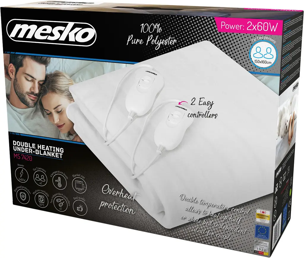 Электропростынь Mesko MS 7420 двуспальная 2х60 Вт 150x160 4 уровня нагрева полиэстер белая - фото 6