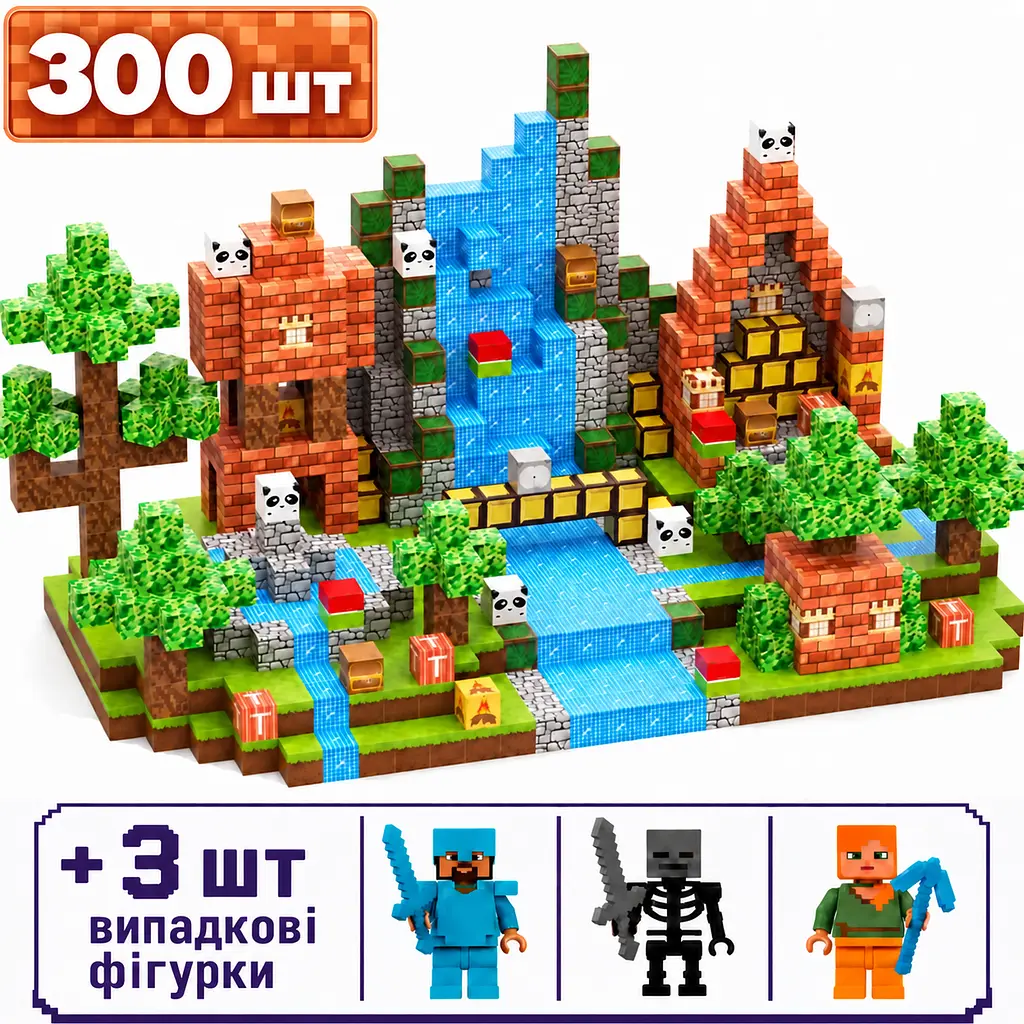 Магнітний конструктор Minecraft 300 шт по грі Майнкрафт Ліс та панди Mk001006.2 - фото 2
