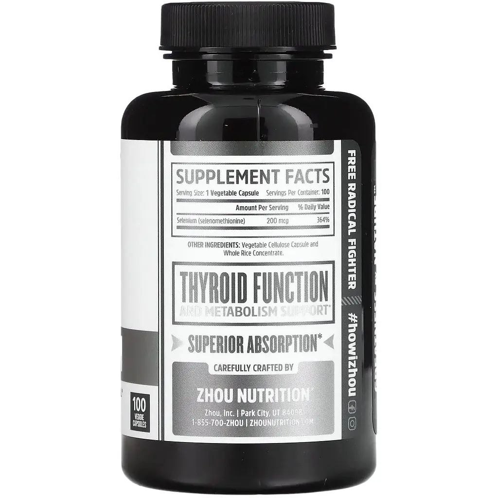 Селен Zhou Nutrition 200 мкг 100 вегетаріанських капсул - фото 2