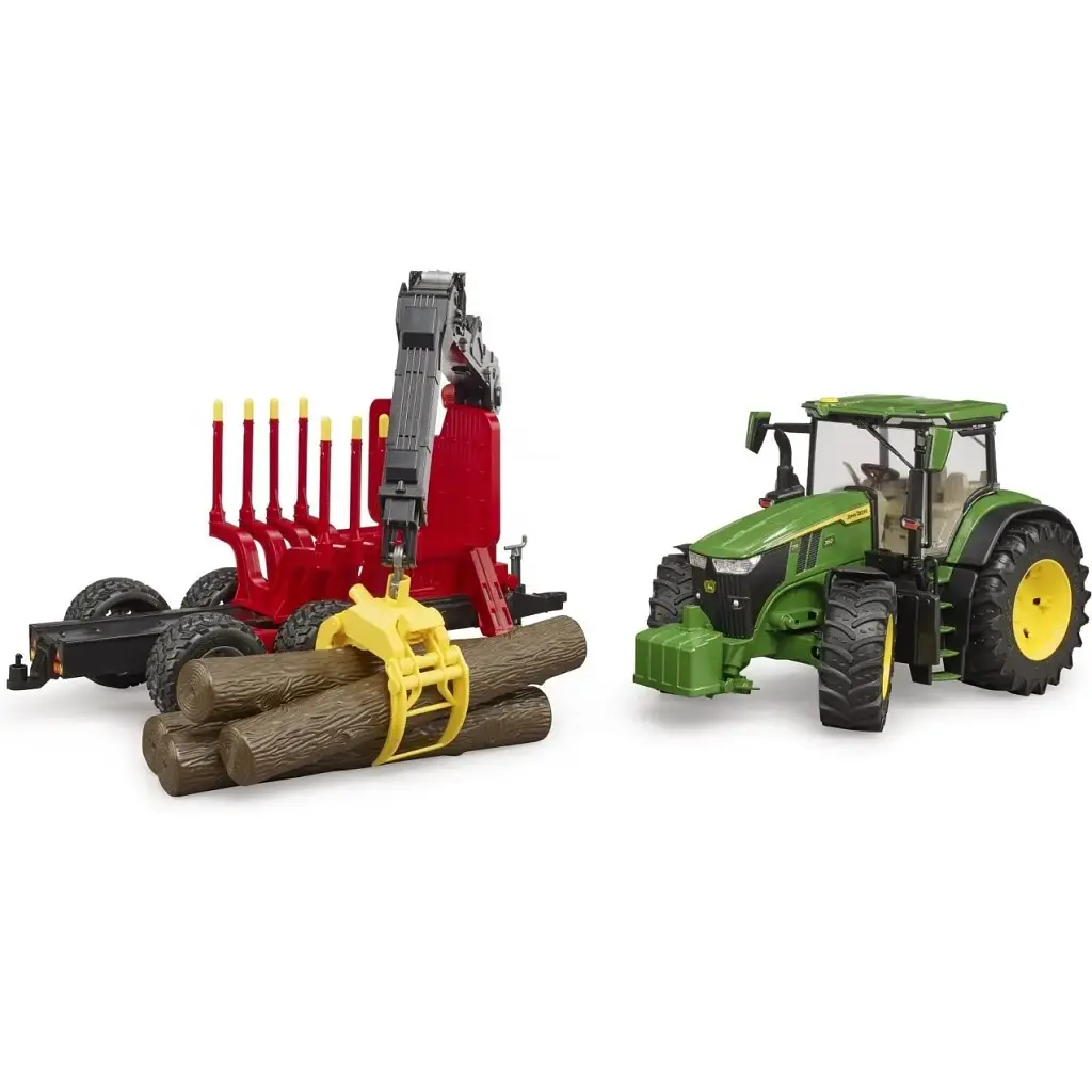 Трактор Bruder John Deere з причепом краном та колодами 1:16 (03154) - фото 2