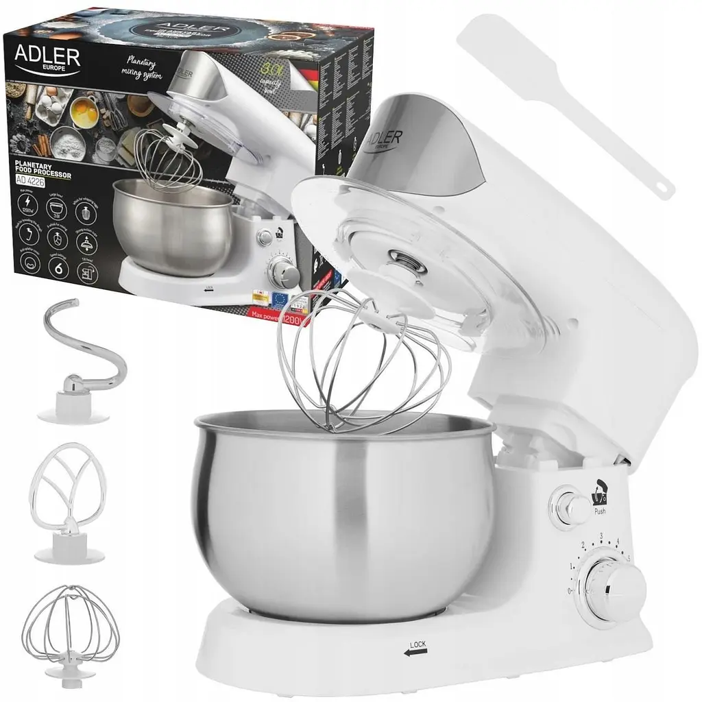 Тістоміс планетарний Adler AD 4226 1200 Вт 3 л 6 швидкостей чаша нержавіюча сталь білий - фото 4