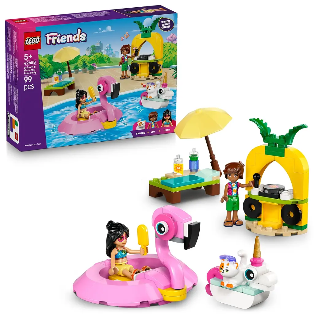 Уценка. Конструктор LEGO Friends Вечеринка единорога и фламинго у бассейна 99 деталей (42658) - фото 4