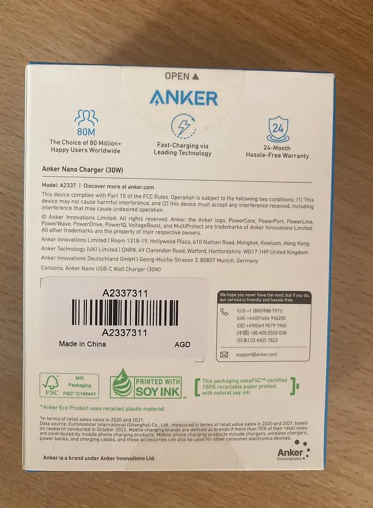 Зарядное устройство адаптер Anker PowerPort 511 Eco Nano IV 30W серый - фото 7