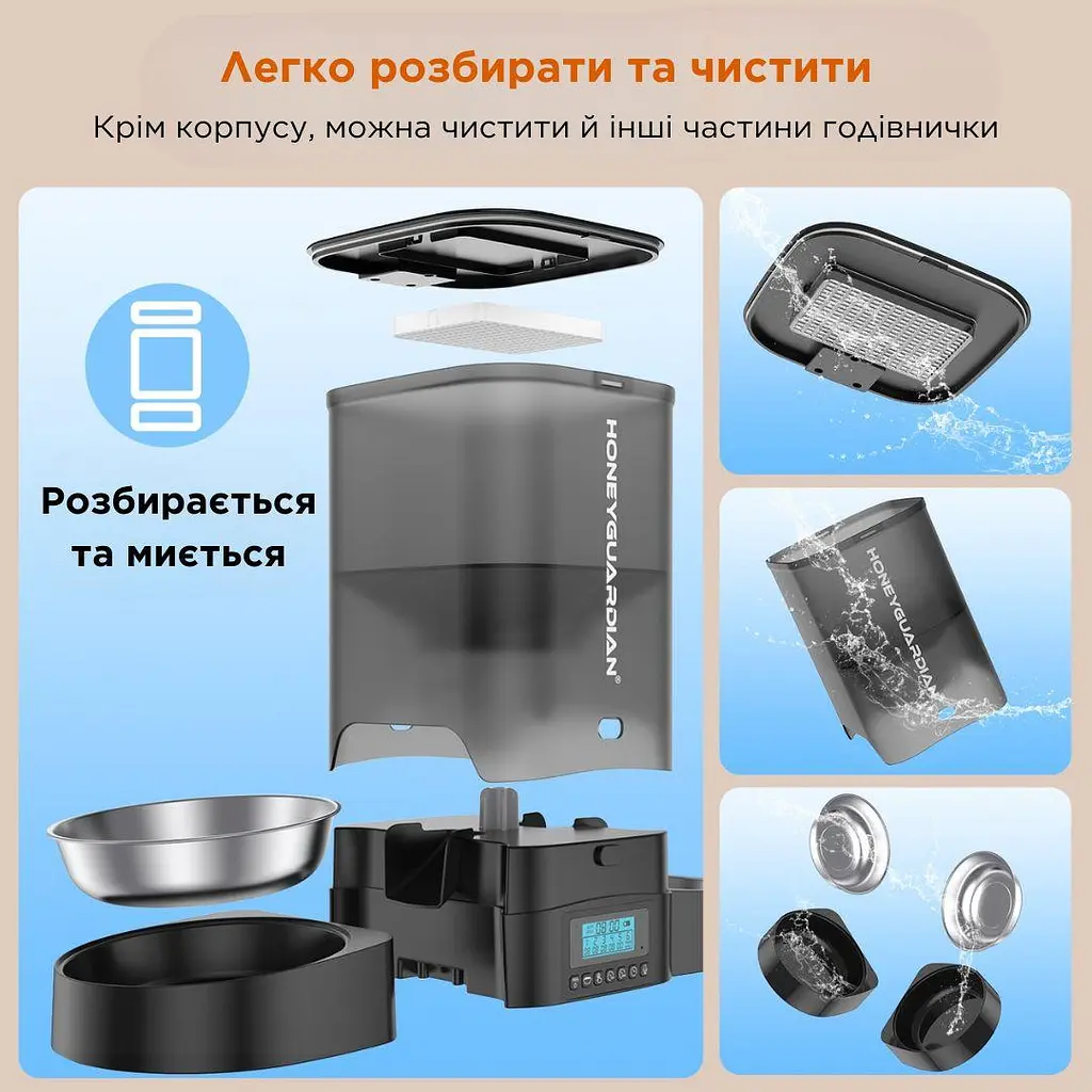 Автоматична годівниця для котів HoneyGuaridan A303D 3,5 л з двома мисками, чорний - фото 7