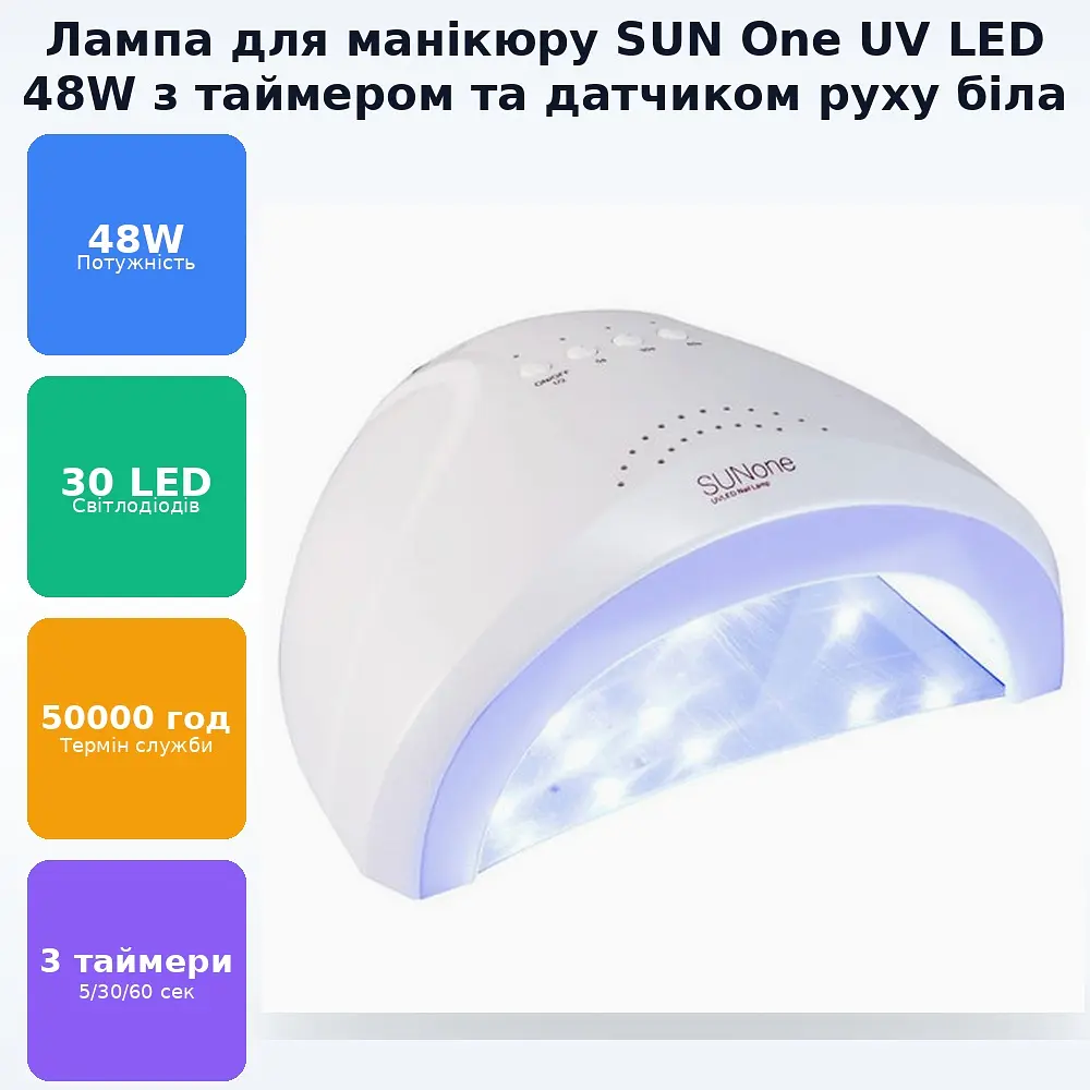 Лампа для нігтів LED 48 Вт Сушка манікюру ультрафіолетова УФ Sun One UV 48W - фото 3