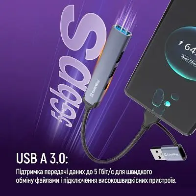 Концентратор ColorWay USB-A/USB-C 4-in-1 USB2.0х2/USB3.0/USB-C2.0 (CW-HUB06) - фото 7