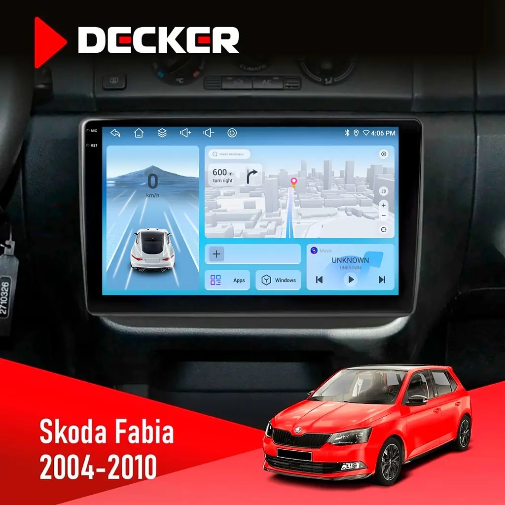 Штатна магнітола Skoda Fabia 2007-2014 Decker D10-010 6x128, DSP, 4G, 2K Decker (НФ-00009354)