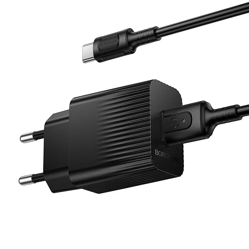 Сітчасте зарядне пристрій з кабелем BOROFONE BAS71A Source single-port charger set(Type-C) Чорний - фото 3
