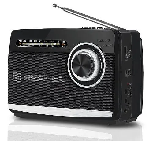 Радіоприймач 1.0 Real-El X-510 чорний, 3 Вт, пластиковий корпус, FM/AM/SW, USB, SD/microSD, акумулятор, фонарик