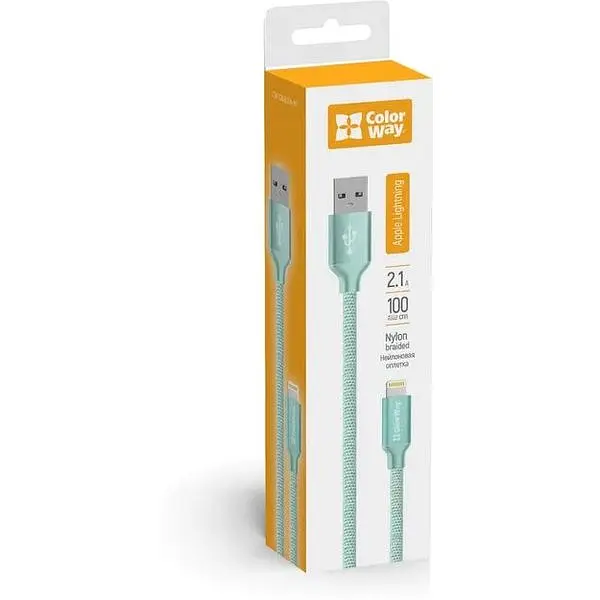 Кабель ColorWay USB - Apple Lightning 2.1А 1м Mint - фото 2
