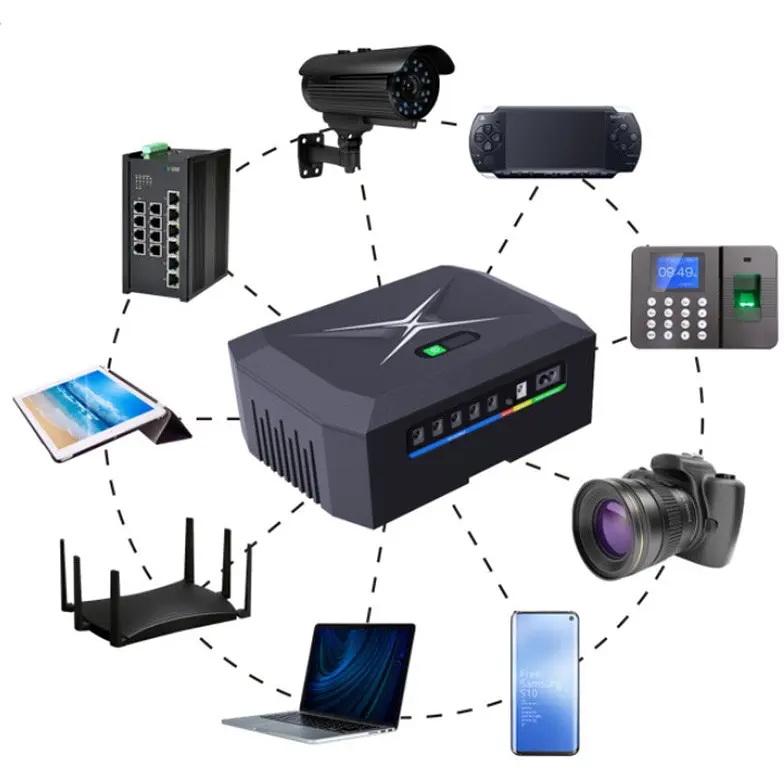 ИБП UPS DC 60W 20800mAh для роутера, терминала, камеры DC2060P/DCP60W DC5.5x2.5 мм: 4x12V(5A)/ 1x9V-12V/ 1x5V / 2xUSB/ POE LCD Black - фото 5