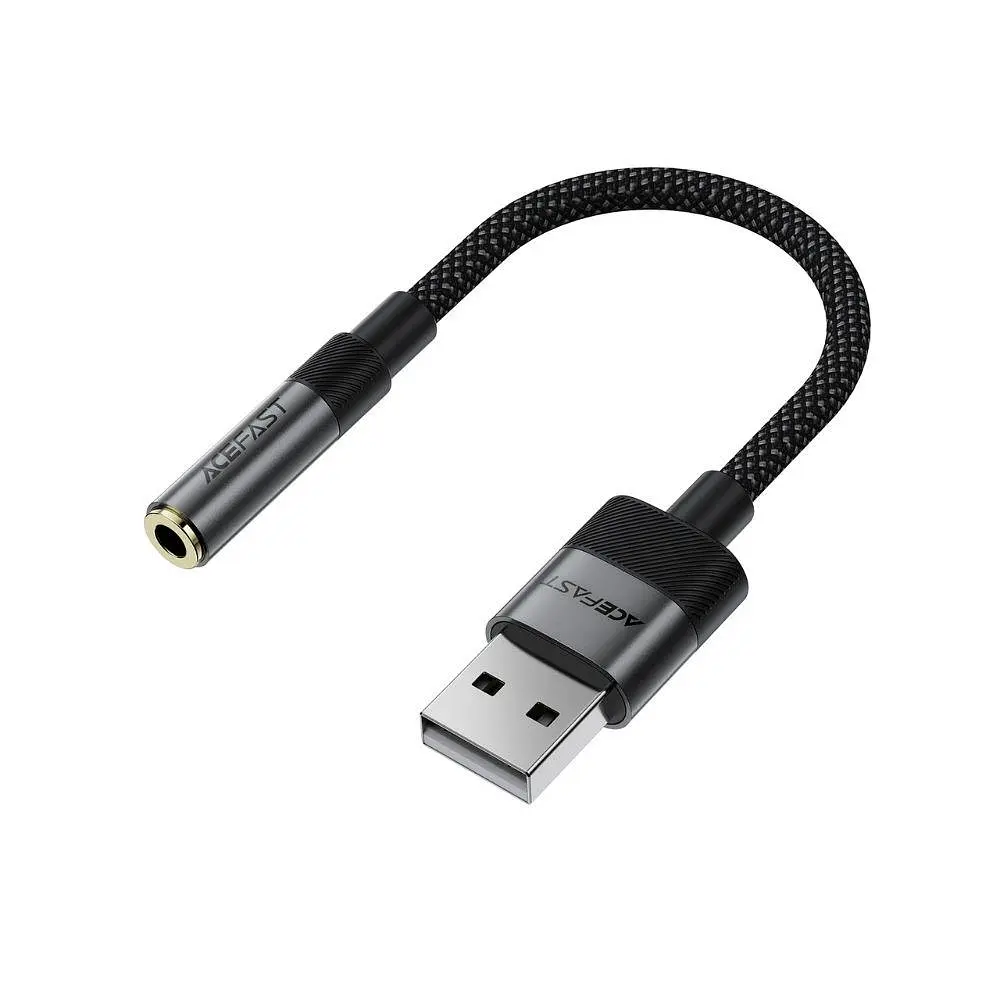 Аудіокабель ACEFAST J13 USB-A to 3.5mm female, nylon braid, 0.15m, Чорний