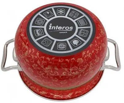 Кастрюля эмалированная Interos Арабская ночь с крышкой 5.1л 22 см красная (1818) - фото 3