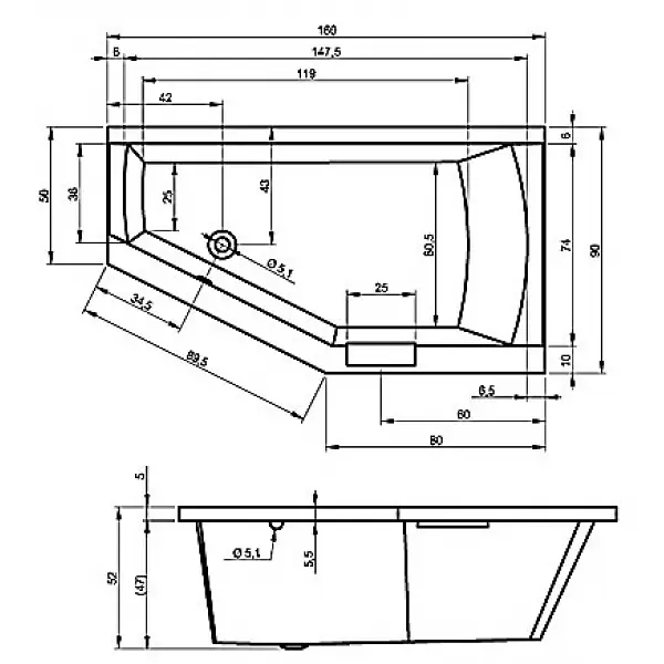 Ванна акрилова Rho Geta 160x90 BA8700500000000 ліва - фото 2