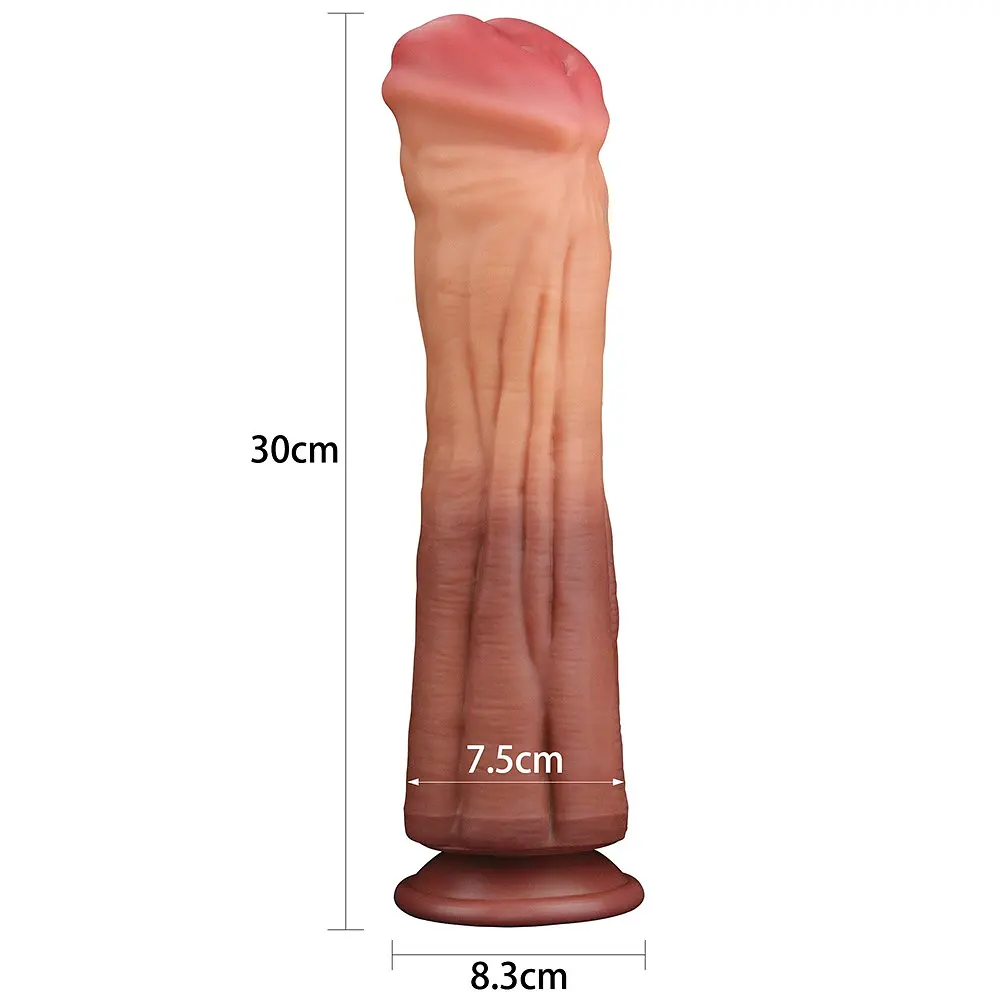Фалоімітатор LoveToy Dual Layered Silicone Cock 12" 30 см коричневий - фото 8