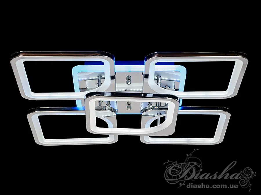 Серебряная диодная люстра в зал с диммером и подсветкой, 150W - фото 4