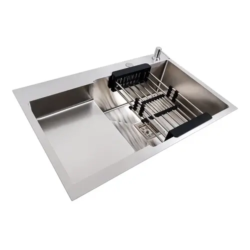 Кухонна мийка Platinum Handmade 78x50С L з нержавіючої сталі 3.0 мм квадратний сифон 78x50x22 см сатин - фото 2