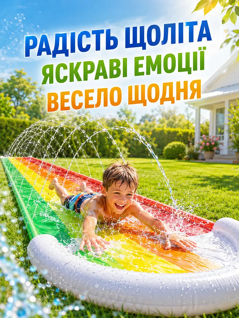 Дитяча водна гірка доріжка 480×76 см з розпиленням води та надувним бортиком (49676149) - фото 7