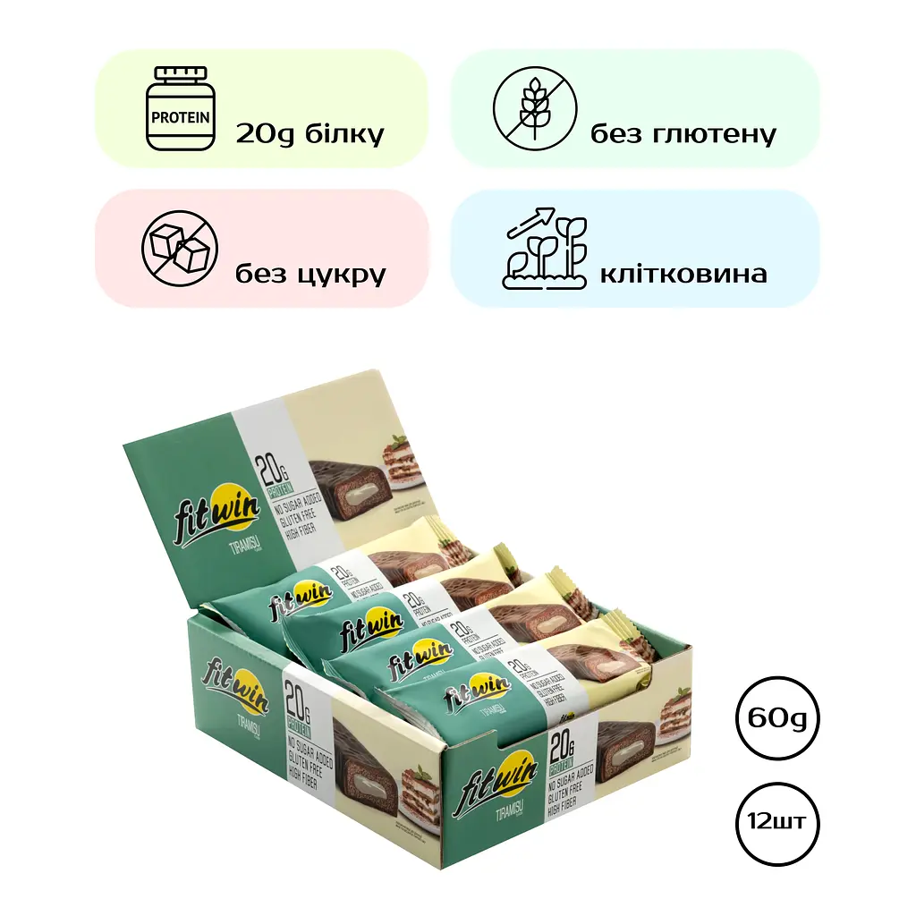 Протеиновые батончики FitWin Tiramisu 720 г (12 шт. x 60 г) - фото 2