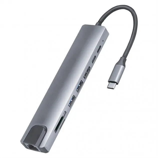 Хаб концентратор 8 до 1 USB Type-C перехідник HDMI SD TF RJ45  - фото 4