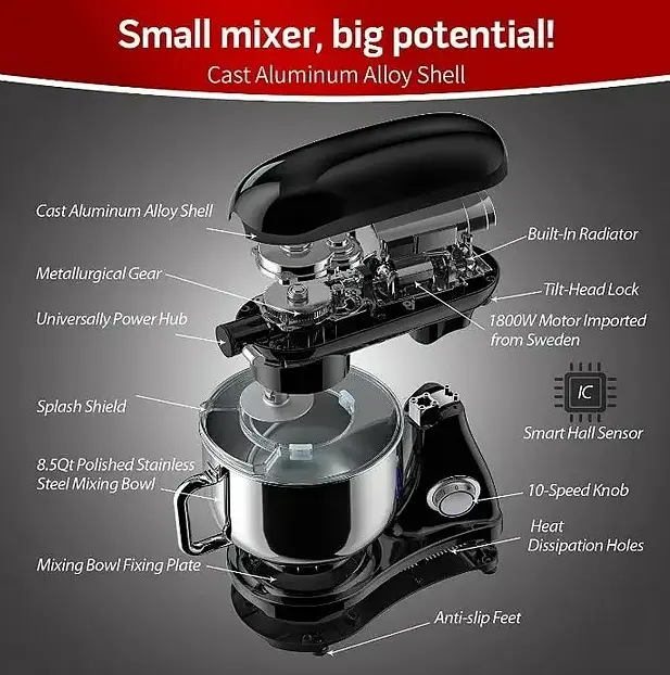 Кухонний комбайн планетарний Cookdeyi міксер тістоміс 1800 Вт чаша 8 л SM 1522NM black - фото 5