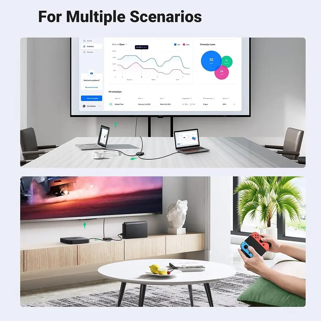 Спліттер UGREEN 2в1 HDMI Switcher 4K@60Hz CM311 з кабелем HDMI 1 м (70607) - фото 6