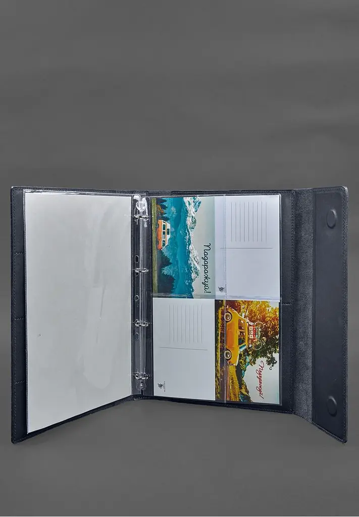 Кожаная папка для документов "Семейная" А4 на сегрегаторе с файлами темно-синяя - фото 8