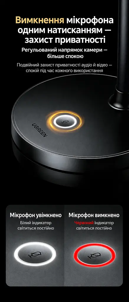 Настільна вебкамера з вбудованим всеспрямованим мікрофоном UGREEN CM826 (55512) - фото 5