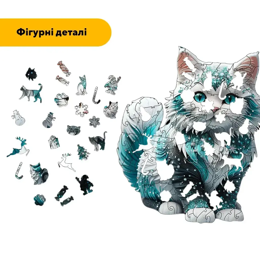 Пазл деревянный Кошка Снежинка, А2, 300+ элементов, Деревянная коробка - фото 3