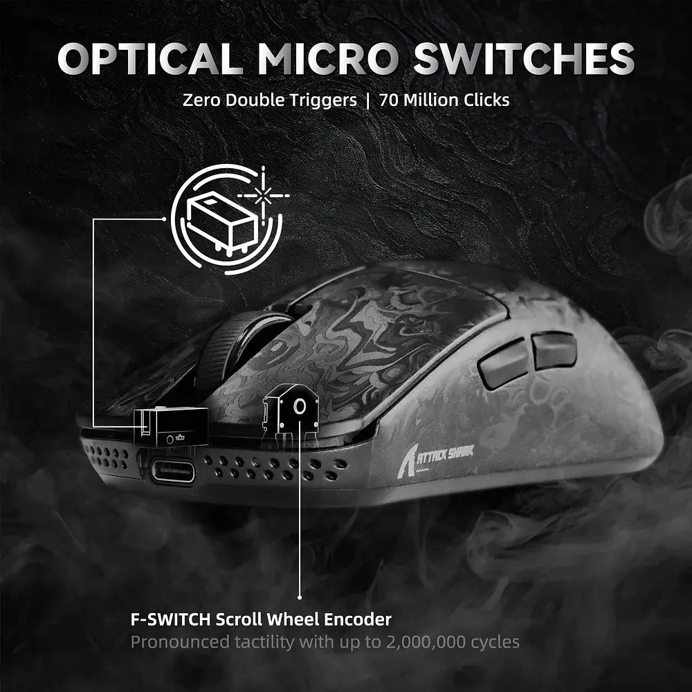 Мишка Attack Shark R11 Ultra, Wireless/Bluetooth, 42000dpi, (PAW3950MAX), 6кн., Ink Blade - фото 8