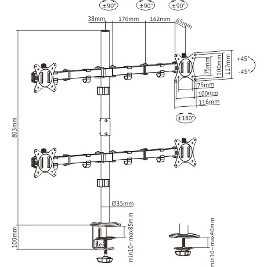 Настільне кріплення для моніторів HiSmart HS082437 17-32` Black [109027] - фото 3