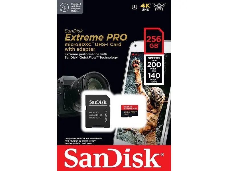 Карта пам'яті SanDisk Extreme Pro microSDXC UHS-I U3 + SD Adapter 256 GB (SDSQXCD-256G-GN6MA) - фото 5