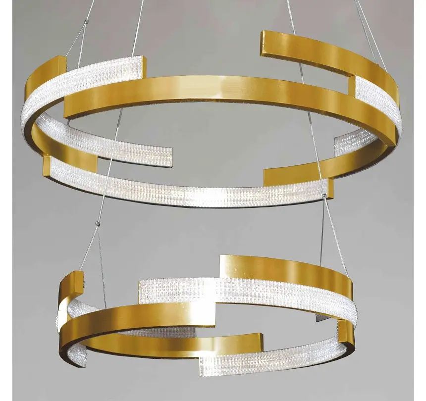 Двоярусна золота LED люстра з кільцями та прозорими вставками Artlight 3684/85+65GD - фото 2