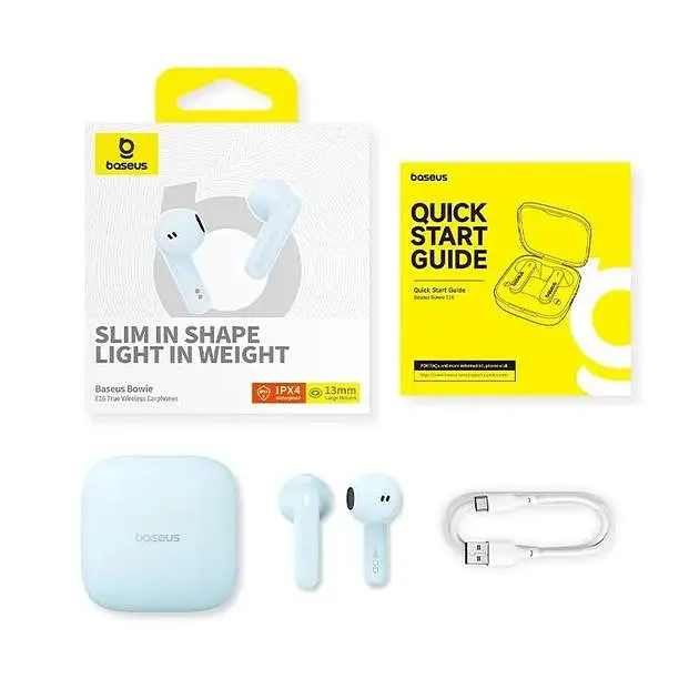 Беспроводные наушники Baseus Bowie E16 True Wireless Earphones, IPX4, TWS, BT5.3, 35mAh, 400mAh, 6h, Blue A00061900313-01 - фото 4