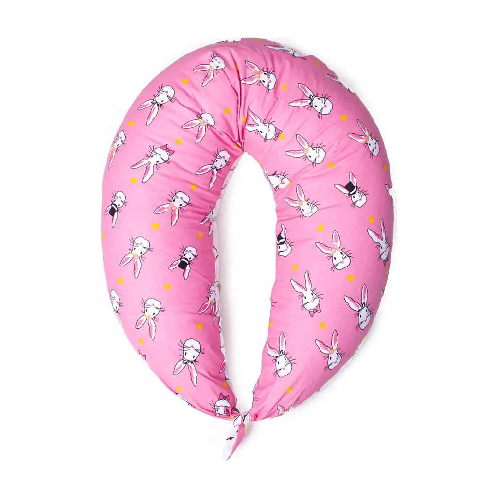 Подушка MirSon для вагітних та годування №8329 Print Line 17-0528 Bunnies pink Бязь 30х170х20 см (2200006200543)