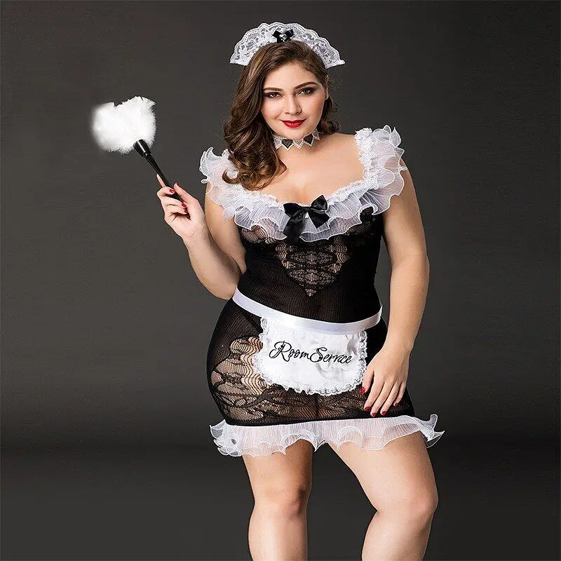 Костюм покоївки JSY «Слухняна Ельма» Plus Size Black, сукня, фартух, головний убір покоївки - фото 2