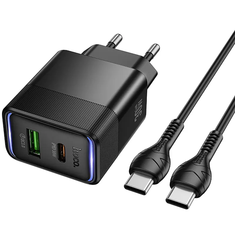 Мережевний зарядний пристрій Hoco CS112A Lounge PD30W+QC3.0 1USB-A/1C + кабель Type-C to Type-C Black - фото 5