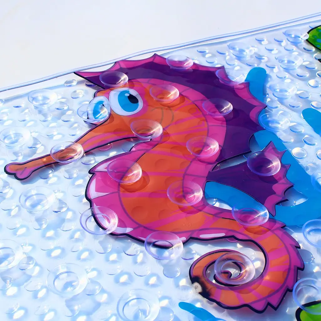 Дитячий антиковзаючий килимок на присосках 65х38 у ванну резиновий противоскользящий коврик гумовий для дорослих дітей силіконовий морський коник - фото 4