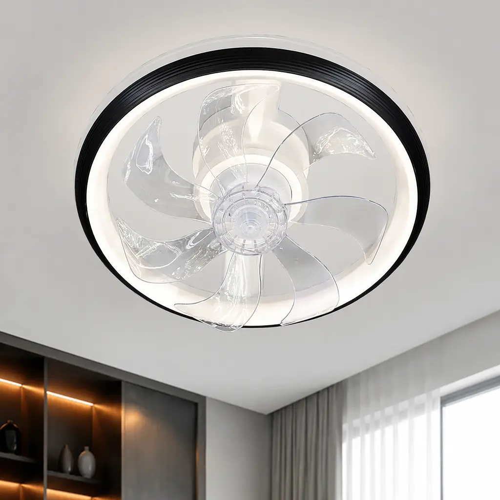Стельова LED-люстра-вентилятор Artlight FS309BK, біла з чорною окантовкою, 76 Вт, від 10-18 м²