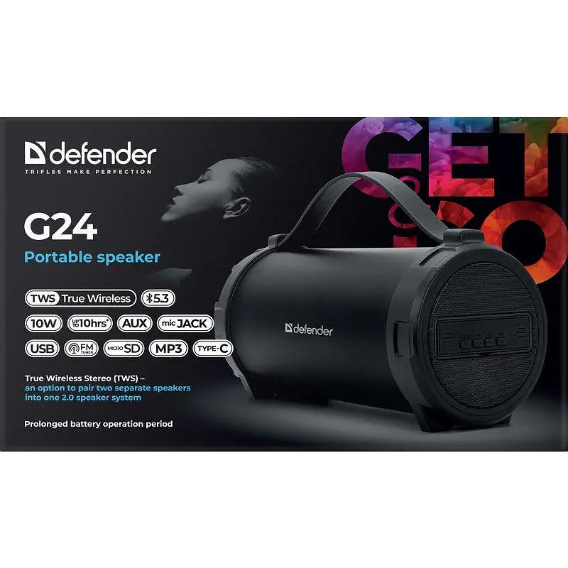 Акустична система 1.0 Defender G24 10W, BT/TF/USB/AUX/1500мАч - фото 5
