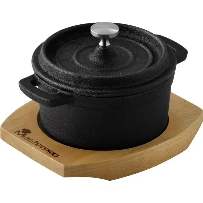 Каструля чавунна з кришкою міні з серверовочною дошкою MasterPro Cook & share 10 см 0,16 л (BGMP-3804-4) - фото 2