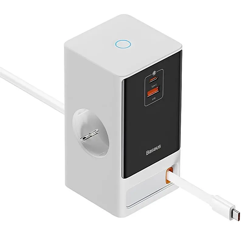 Подовжувач OS PowerCombo PD65W+QC3.0 (1USB-A/2C/2Socket) (1.5 m) (PSLR000) Glacier White Baseus teh0029517 - фото 2