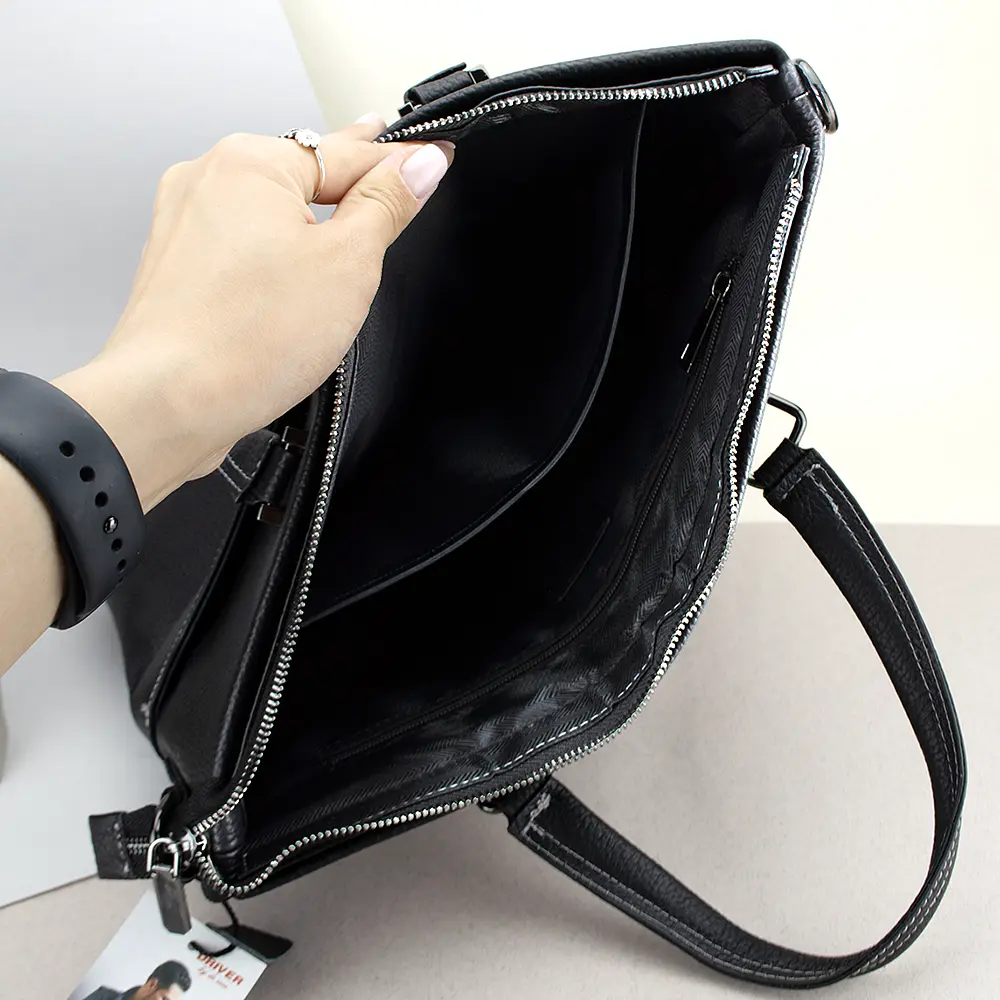 Сумка кожаная для ноутбука 13" и документов А4 DRL19077 черный - фото 5