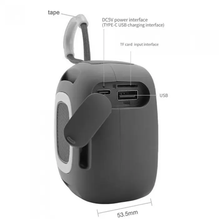 Портативна акумуляторна 5W Bluetooth колонка BT/USB/TF/FM з ремінцем та світломузикою TG 659 чорна - фото 2