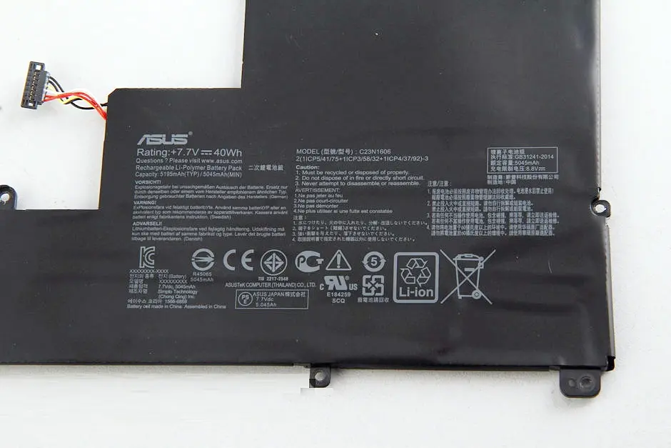 Акумулятор для ноутбука Asus UX390 C23N1606, 5195 mAh (40Wh), 2cell, 7.7V, Li-Po, чорний - фото 3
